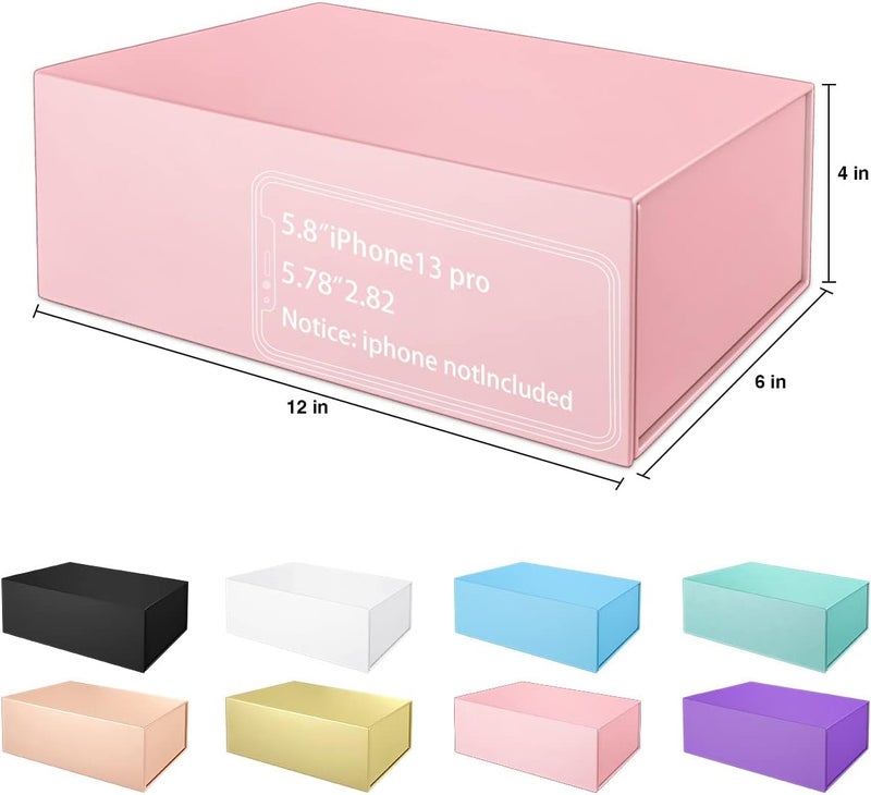 ROSTELACK Pink Gift Box 12" x 6" x 4" with Magnetic Closure Lid Gifts Boxe for Presents,Bridesmaid Gifts Boxes,Cute Box,Birthday Gift Boxe,Luxury for Gifts Packaging, Magnetic Gift Boxes for Wrapping Gifts (Pink) - Image 2